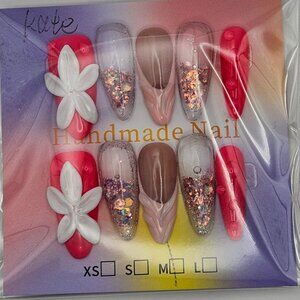 Press On Water Nails - Hot Pink, Opal Pink Glitter // Size Medium (10 pack)